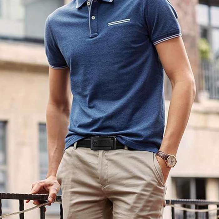 Dandali Men Leather Automatic Buckle Belt, Length: 115cm(Silver)