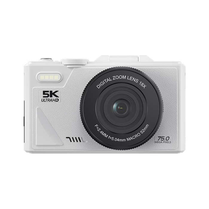W1 5K HD Digital Camera 75MP 18X Digital Zoom WiFi Video Recorder With Flip Screen(White)