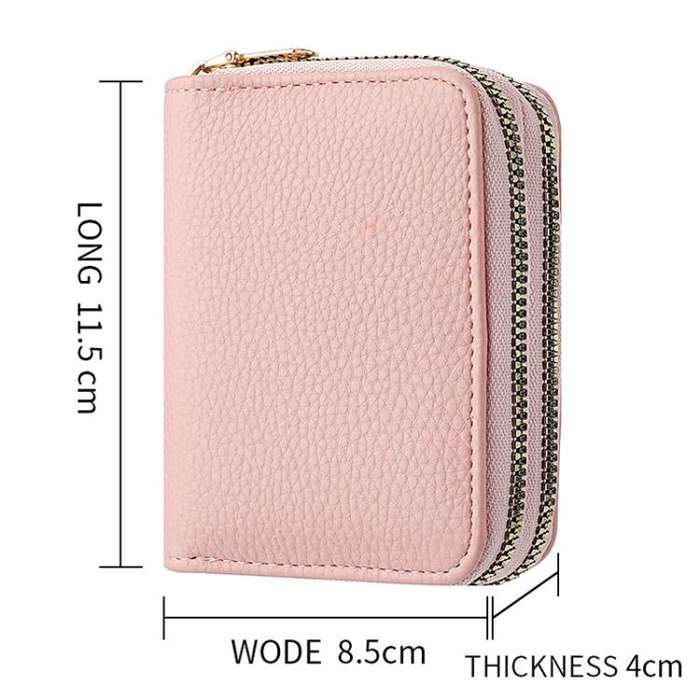 Multi-Function Organ Card Bag Double Zipper Women Wallet Large Capacity PU Card Holder(Black)