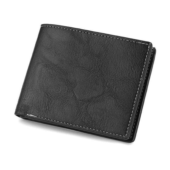 Horizontal Purse Retro Men Short Wallet Student Leather Wallet Money Clip(Black)