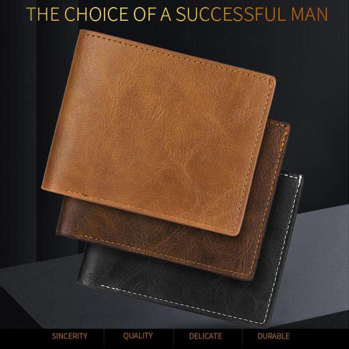 Horizontal Purse Retro Men Short Wallet Student Leather Wallet Money Clip(Light Brown)