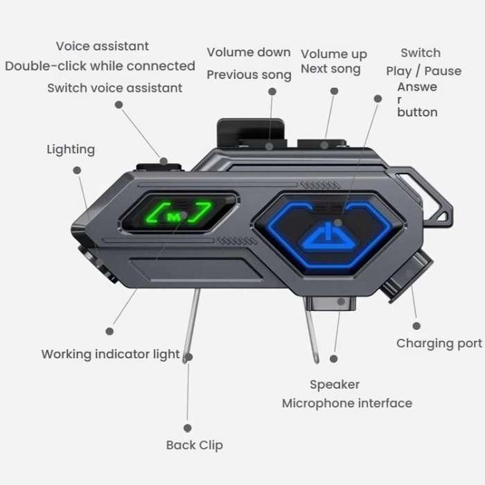 C8Pro IPX7 Waterproof Two-Person Intercom Helmet Bluetooth Headset With Flashlight, Spec: Soft Mic