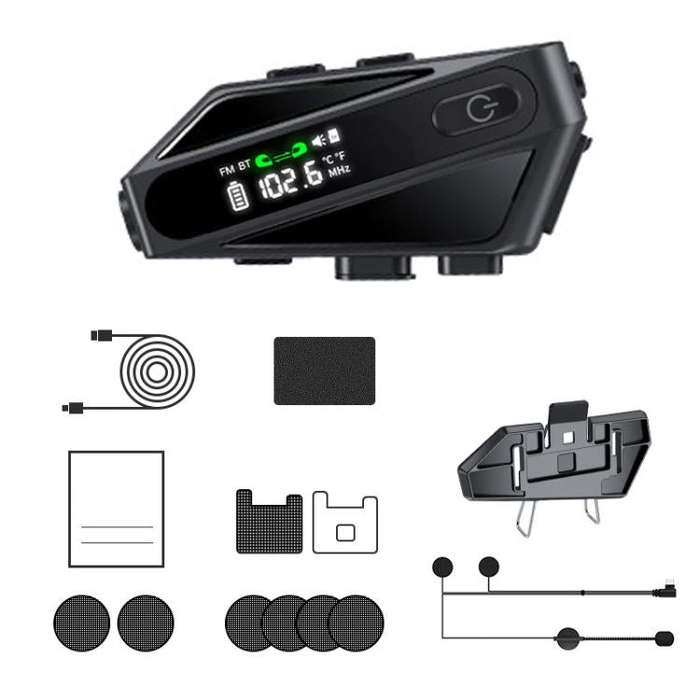 C6 IPX6 Waterproof LED Lighting Wireless Intercom Helmet Bluetooth Headset, Spec: Hard Mic