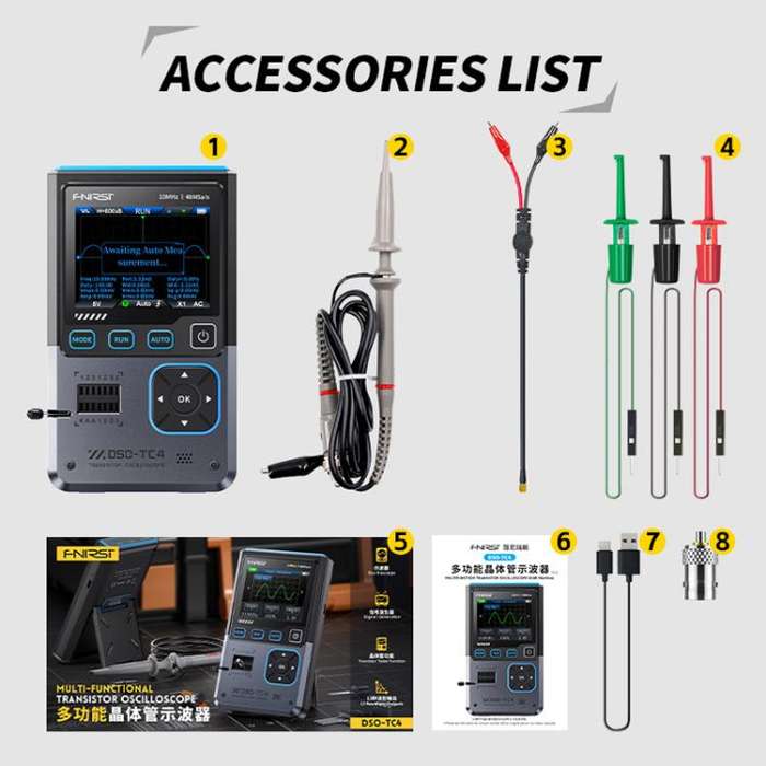 FNIRSI DSO-TC4 3 In 1 Oscilloscope Transistor Tester Signal Generator 10M Bandwidth Burn-In Proof