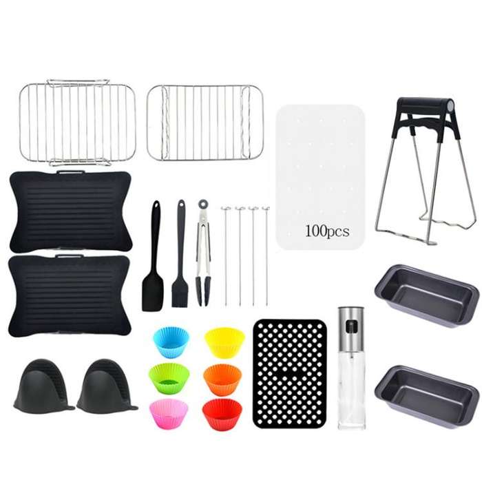 25 In 1 Air Fryer Accessories Set Airfryer Mold Liner Reusable Oven Grill Baking Rack