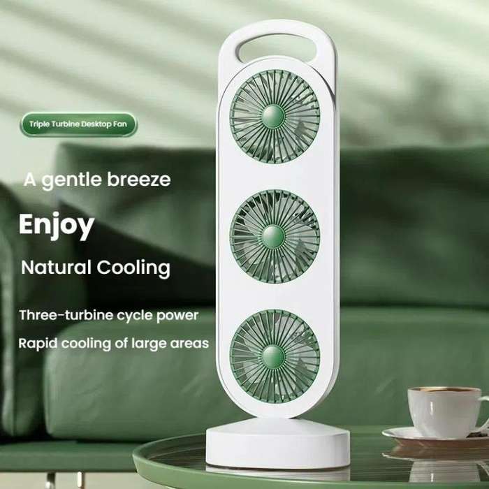 Simple Triple Turbine Design Fan Large Wind Desktop USB Charging Portable Home Outdoor Dormitory ...