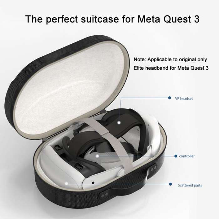 For Quest 3 VR Glasses Storage Case EVA Anti-Pressure Hard Shell Storage Bag(Black)