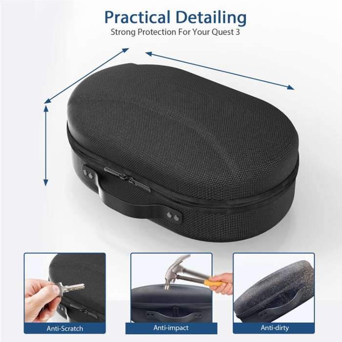 For Quest 3 VR Glasses Storage Case EVA Anti-Pressure Hard Shell Storage Bag(Black)