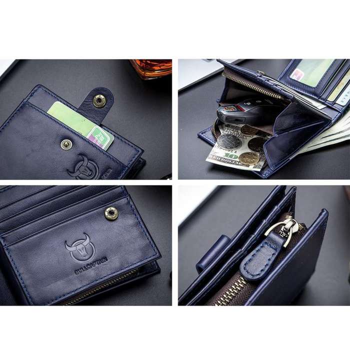 BULL CAPTAIN 038 RFID Anti-Theft Top Layer Cowhide Casual Wallet Driver ID Card Slot Wallet(Black)