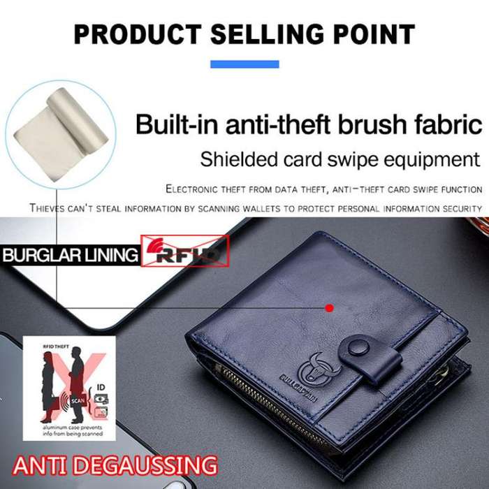 BULL CAPTAIN 038 RFID Anti-Theft Top Layer Cowhide Casual Wallet Driver ID Card Slot Wallet(Black)