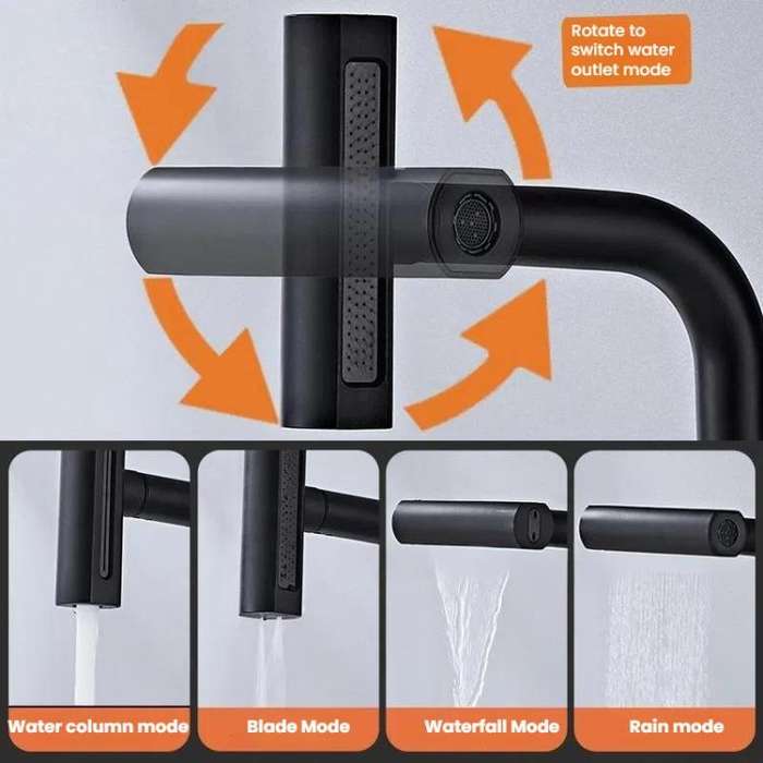 Pull-out Version 4 Modes Waterfall Kitchen Faucet Single Hole Hot/Cold Water Mixer Tap for Sink S...