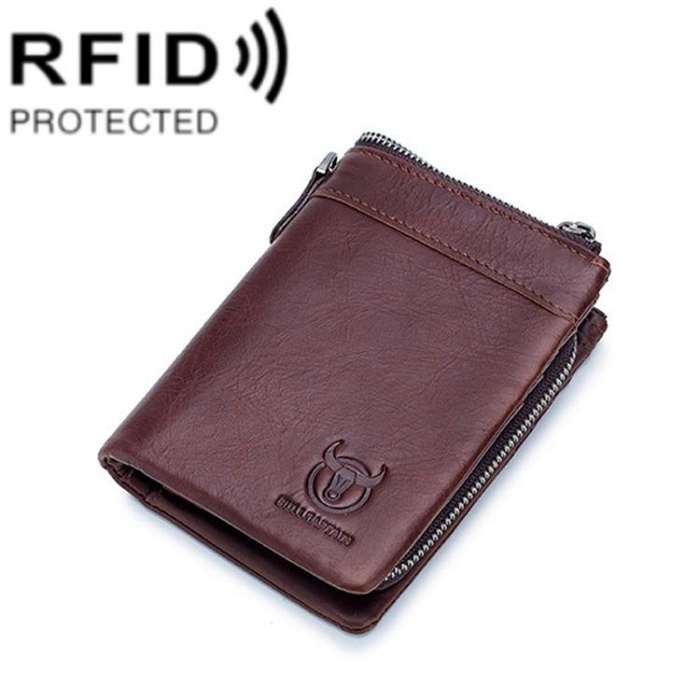 BULL CAPTAIN 050 RFID Anti-theft Top Layer Multi-Slot Wallet with Detachable Coin Purse(Coffee)