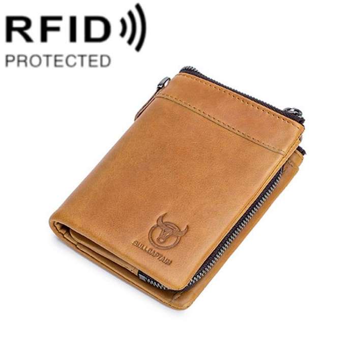 BULL CAPTAIN 050 RFID Anti-theft Top Layer Multi-Slot Wallet with Detachable Coin Purse(Yellow Br...