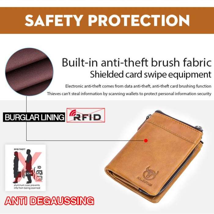 BULL CAPTAIN 050 RFID Anti-theft Top Layer Multi-Slot Wallet with Detachable Coin Purse(Coffee)