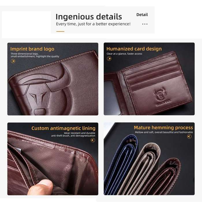BULL CAPTAIN 0203 RFID Anti-theft Top-layer Cowhide Multiple Card Slots Wallet(Coffee Horizontal)