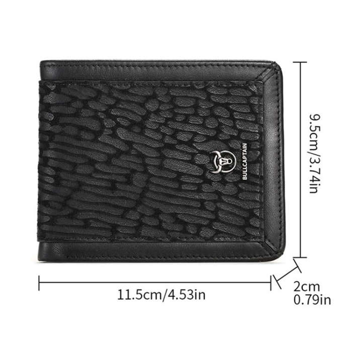 BULL CAPTAIN 07 RFID Anti-theft Top-layer Cowhide Multiple Card Slots Wallet(Black Cross Print)