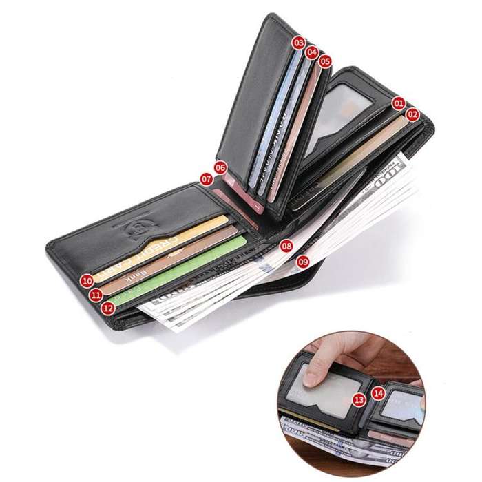 BULL CAPTAIN 07 RFID Anti-theft Top-layer Cowhide Multiple Card Slots Wallet(Black Cross Print)
