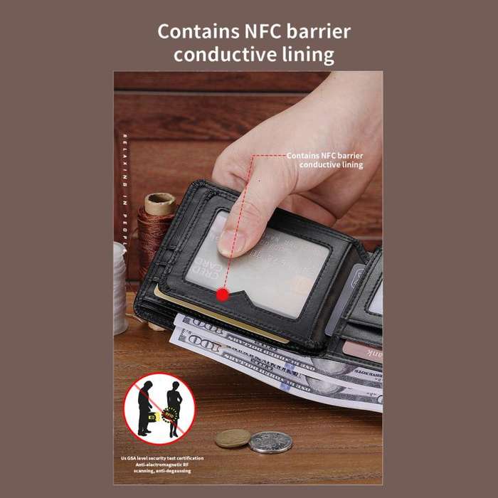 BULL CAPTAIN 07 RFID Anti-theft Top-layer Cowhide Multiple Card Slots Wallet(Black Cross Print)