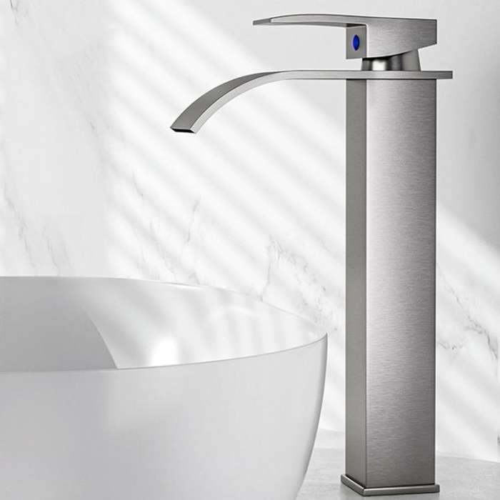 Waterfall Wash Basin Faucet Stainless Steel Hot/Cold Water Mixer Tap for Sink Basin, Spec: High S...