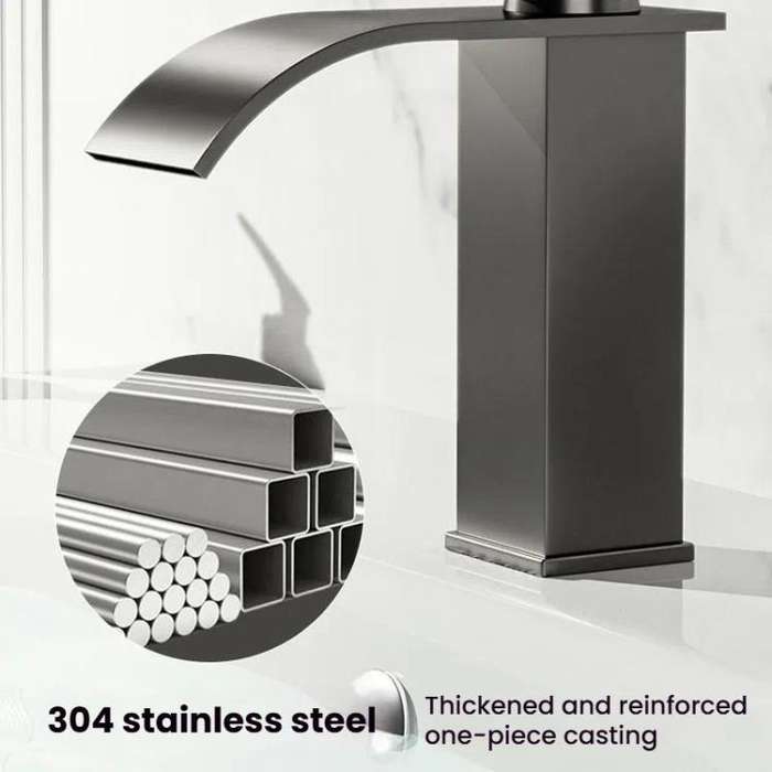 Waterfall Wash Basin Faucet Stainless Steel Hot/Cold Water Mixer Tap for Sink Basin, Spec: High S...