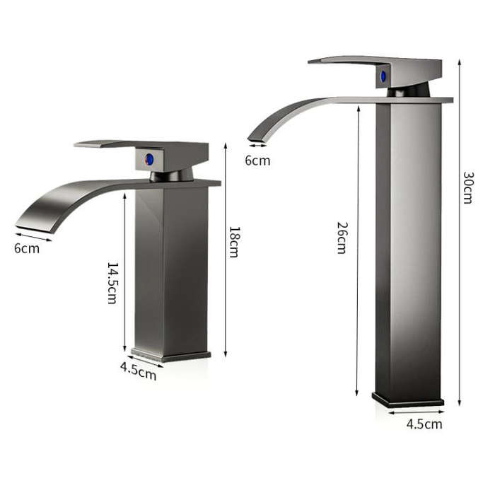 Waterfall Wash Basin Faucet Stainless Steel Hot/Cold Water Mixer Tap for Sink Basin, Spec: Low St...