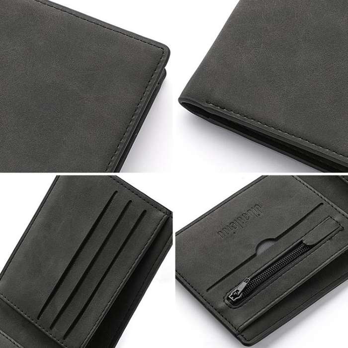 DEABOLAR Men Short Wallet Zipper Simple Soft Leather Purse Card Bag Student Retro Leather Wallet(...