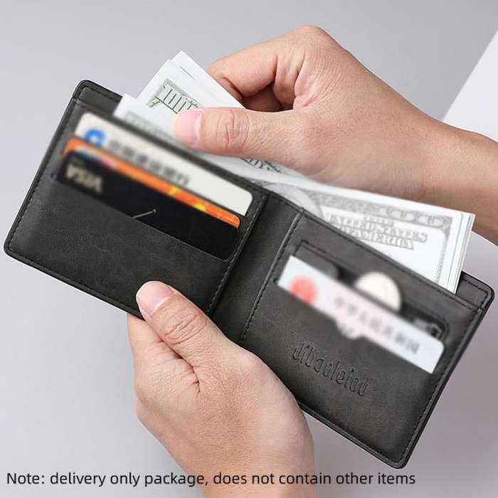 DEABOLAR Men Short Wallet Zipper Simple Soft Leather Purse Card Bag Student Retro Leather Wallet(...