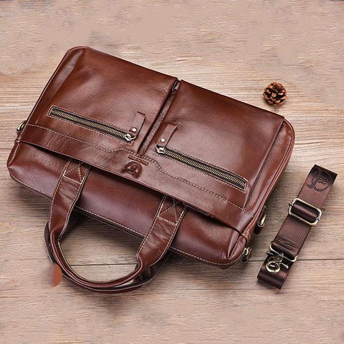 BULL CAPTAIN 056 Large Capacity Top Layer Cowhide Retro Business Hand-Held Briefcase(Coffee)