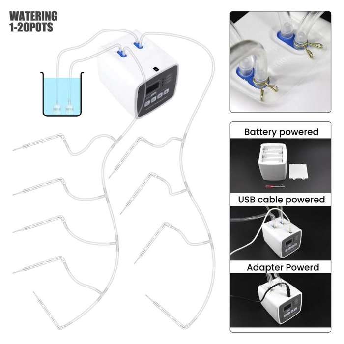 Smart Dual Pump Automatic Watering System 20 Drip Emitters Kit For Garden Plants - Battery/Electr...