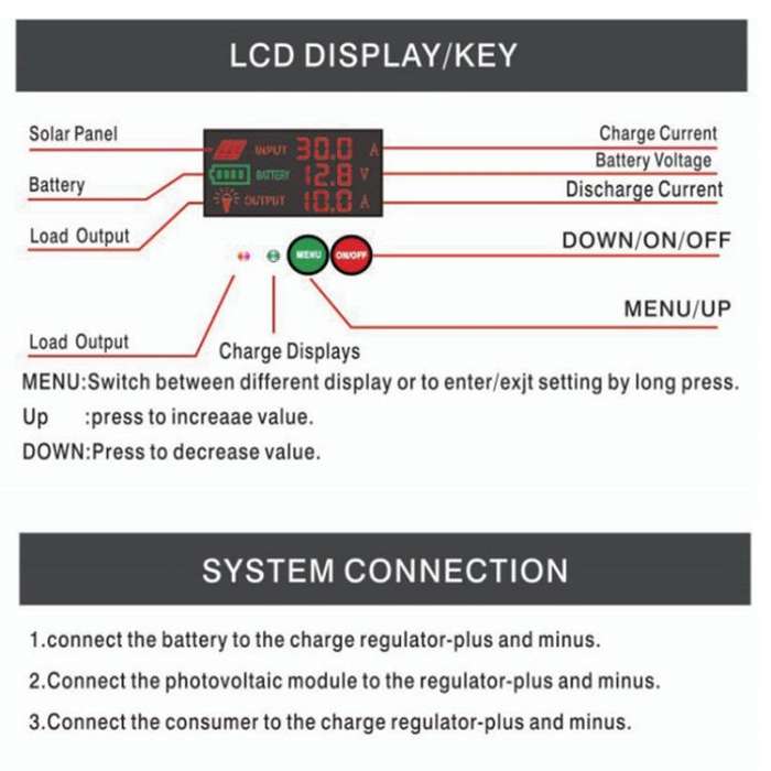 10A 12V 24V Setup-Free Color Screen Luminous Display Solar Controller PV Solar Charge Controller