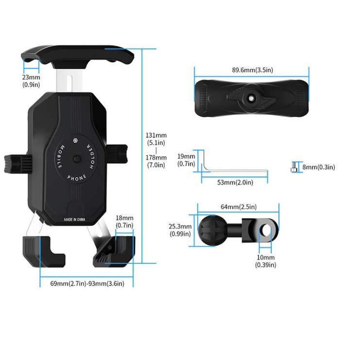 Motorcycle Shock-absorbing Rotatable 3-claw Mobile Phone Holder, Style: Rearview Mirror Type