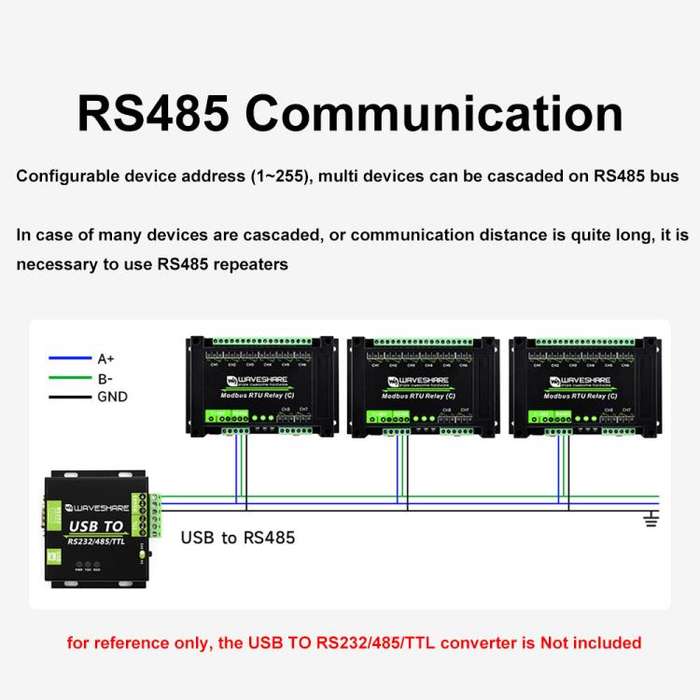 Waveshare Modbus RTU Protocol 8-Ch Latching Relay Module (C) With RS485 Interface(30460)