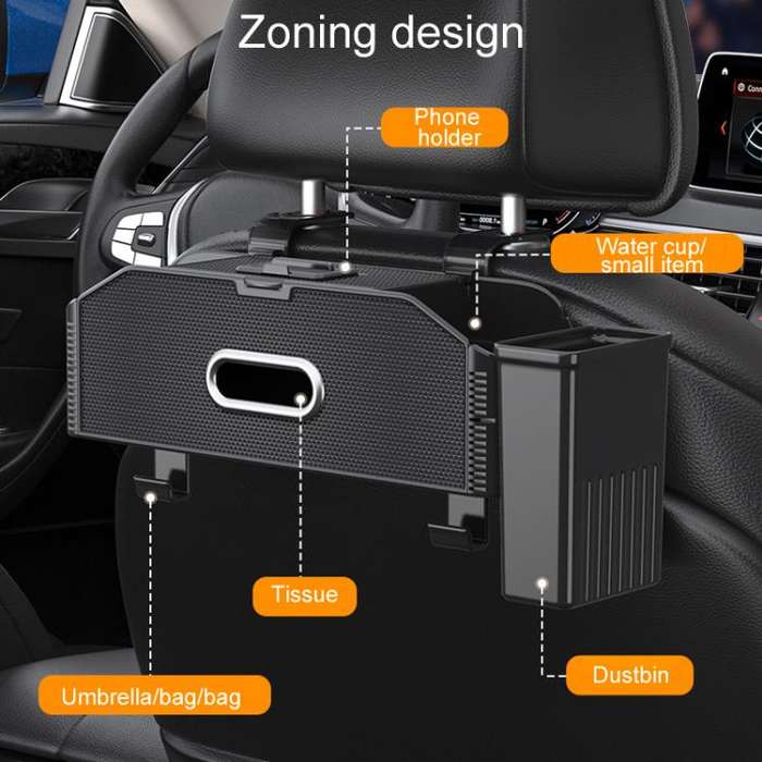 Car Seat Back Multifunctional Storage Box Pouch Phone Holder(Carbon Fiber Pattern)