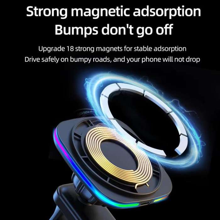 For IPhone 12-16 Cell Phone Car Magnetic Wireless Charger Car Air Vent Holder Fast Charger RGB Li...
