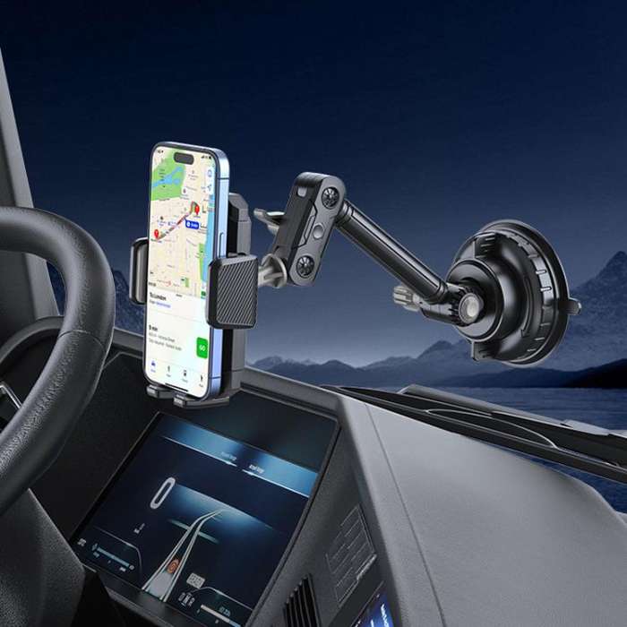 Car Powerful Suction Cup Cell Phone Holder Front Glass Navigation Mount(Crab Lock Clip Green)