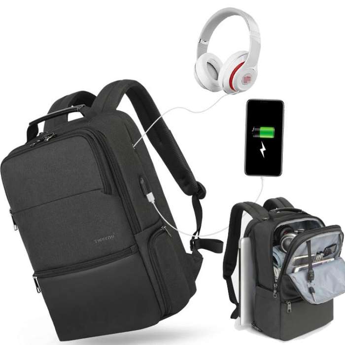 Tigernu 19-inch Expandable Men Anti-Theft Laptop Backpack with USB Charging Port, Headphone Hole ...