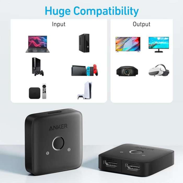 ANKER A83H1 4K 2 Into 1 Out Docking Station HDMI Converter(Black)