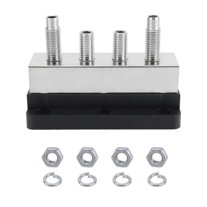 600A RV Yacht Copper Bolt 4 Stud Heavy Duty Busbar Terminal, Color: Red+Black