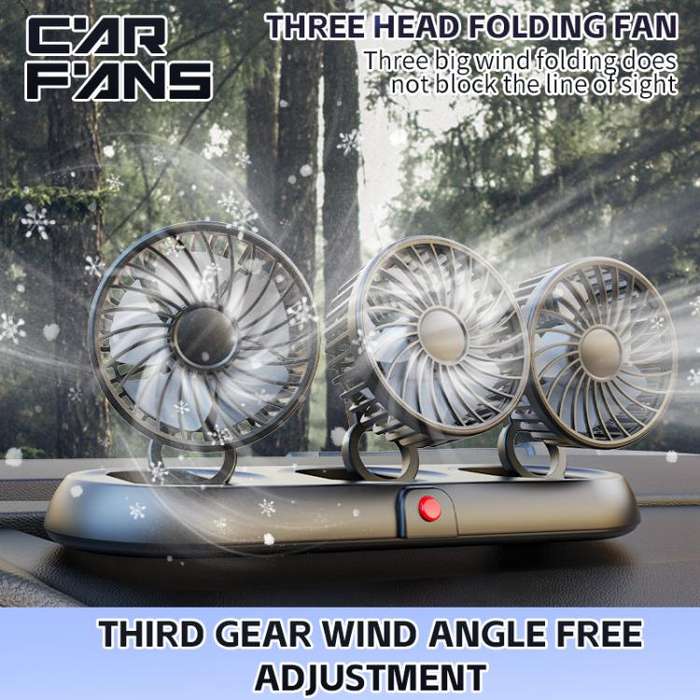 Car Three-head Adjustable Folding Multifunctional Fan With Number Plate(White 5V USB)