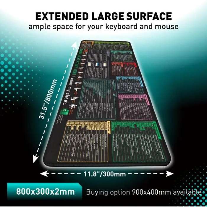 Keyboard Shortcut Desk Mat Mouse Pad Non-Slip Office Desk Pad With Computer Commands 300x700x3mm(...