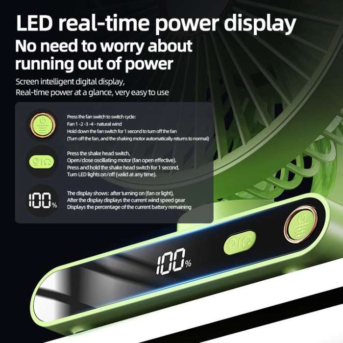 F6 LED Smart Digital Display 5-speed Wind Speed Desktop Night Light Fan, Color: Basic Green