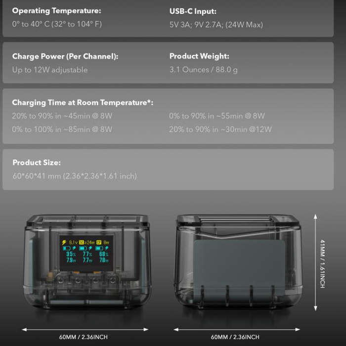 For GoPro HERO13 Black Super Fast Charger Dock Battery Charging Station With OLED Screen Display(...