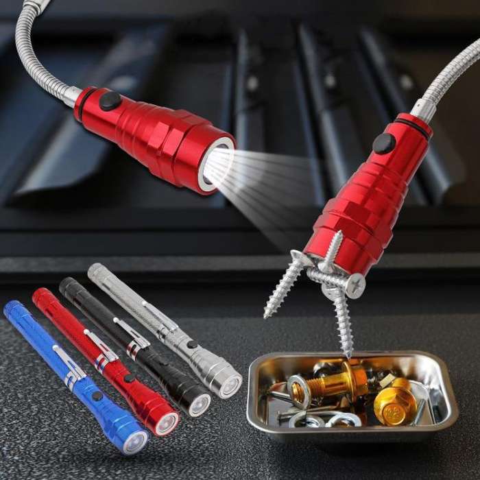 170mm-565mm 3LEDs Light Bendable Telescopic Multifunctional Picker Auto Repair Screw Tool(Black)