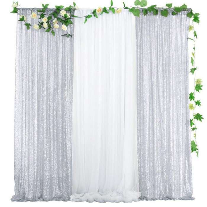 60x300cm Hotel Wedding Banquet Site Background Curtains Embroidered Cloth Sequin Curtains Festiva...