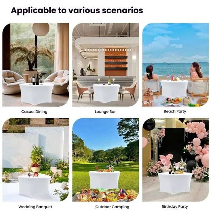 Simple Modern Stretch Round Table Cover Hotel Wedding Banquet Four Corners Large Round Table Cove...