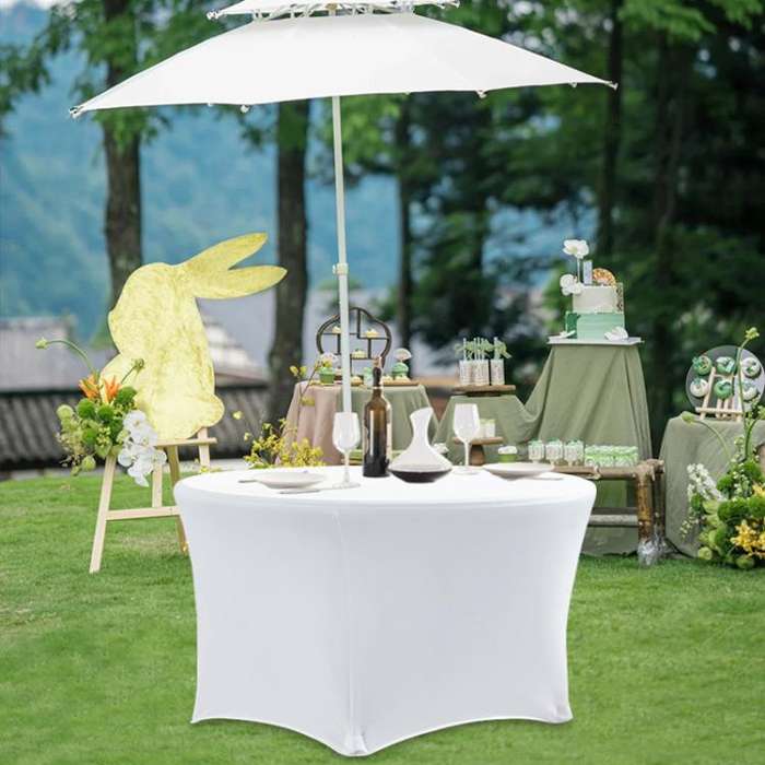 Simple Modern Stretch Round Table Cover Hotel Wedding Banquet Four Corners Large Round Table Cove...