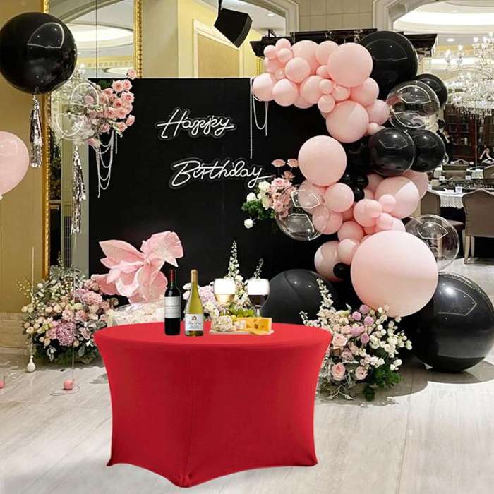 Simple Modern Stretch Round Table Cover Hotel Wedding Banquet Four Corners Large Round Table Cove...