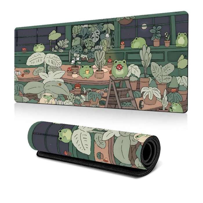 Frog Mouse Pad Cute Green Desk Mat With Non-Slip Rubber Base  For Computer Laptop 400x900x3mm(Pat...