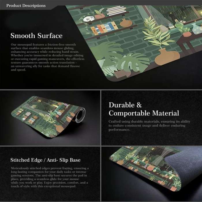 Frog Mouse Pad Cute Green Desk Mat With Non-Slip Rubber Base  For Computer Laptop 300x700x2mm(Pat...