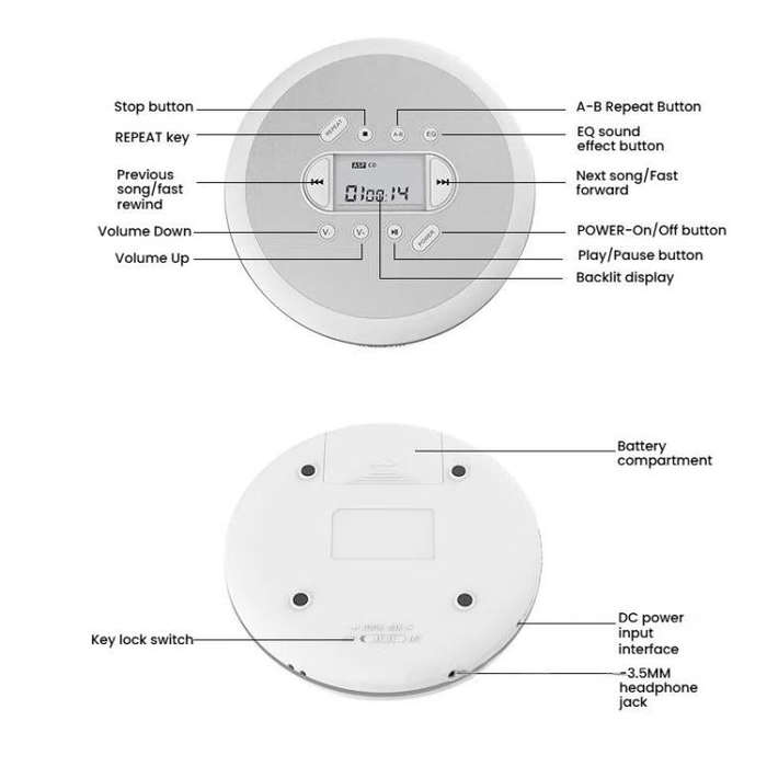 Kecag Mini Portable CD Player Walkman Study and Repeat Retro MP3 Music CD Player(KC-707)